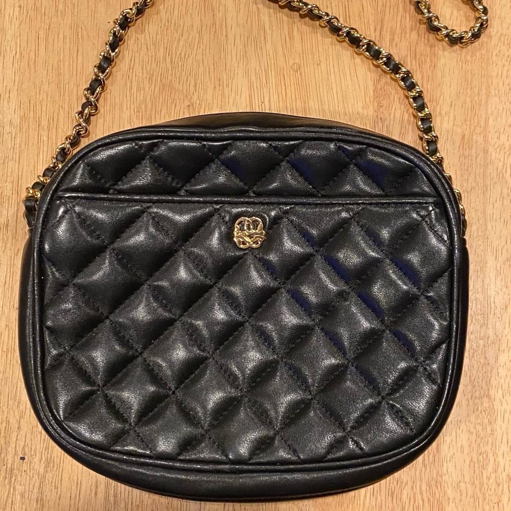 Marlene Gaines Vintage Black Crossbody Evening Bag with Gold Chain Strap
